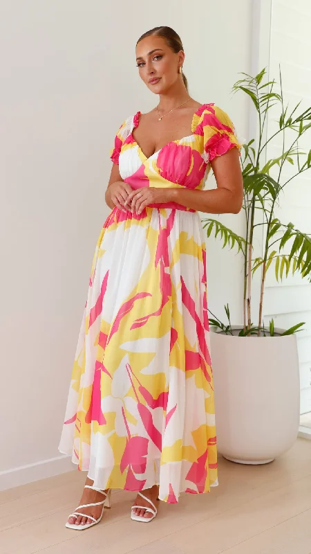 Yara Maxi Dress - Pink / Yellow Print