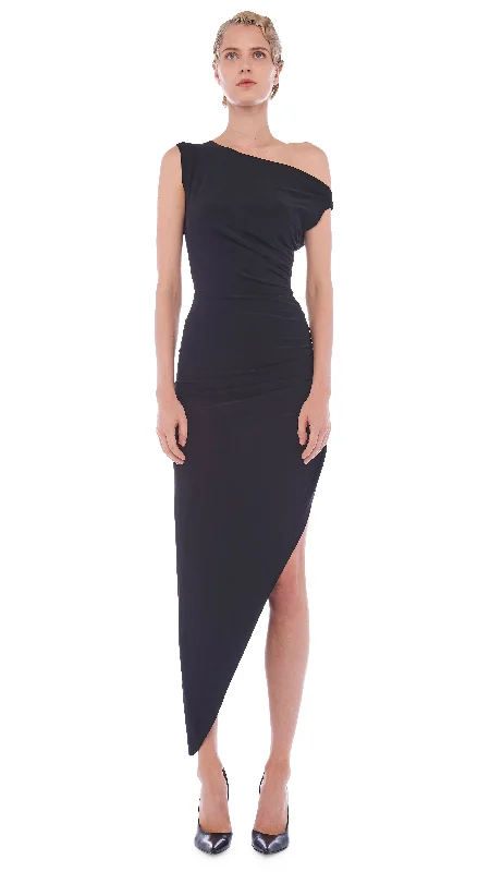 DROP SHOULDER SIDE DRAPE GOWN