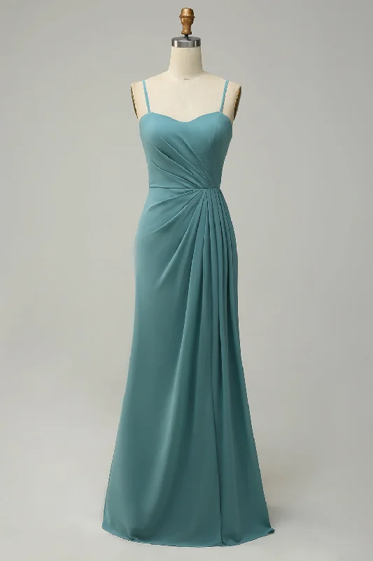 Green Draped Long Chiffon Bridesmaid Dress