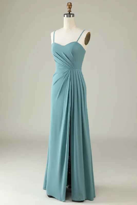 Green Draped Long Chiffon Bridesmaid Dress