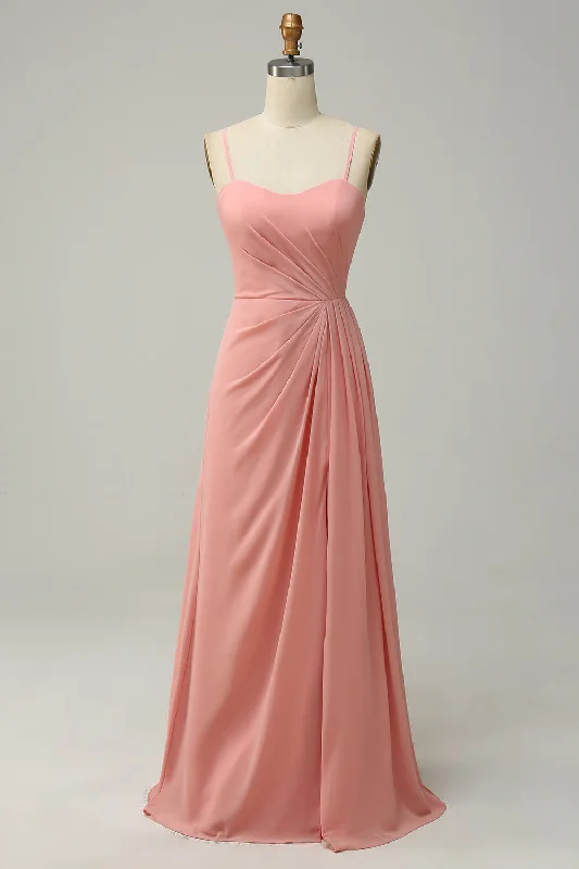 Green Draped Long Chiffon Bridesmaid Dress