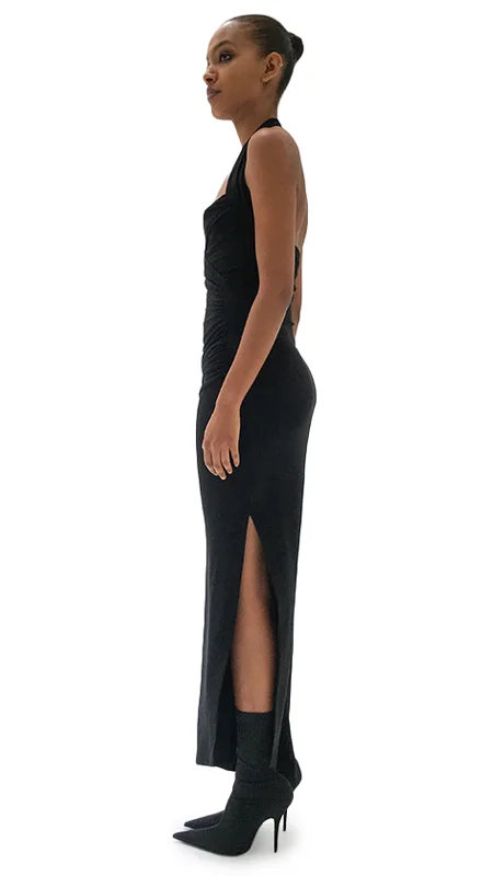 HALTER SIDE DRAPE GOWN