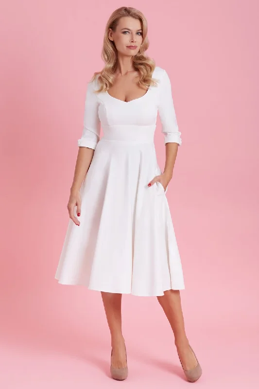 Scarlette Bridal White Long Sleeved Midi Dress