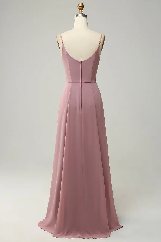 Spaghetti Straps A Line Sleeveless Long Bridesmaid Dress