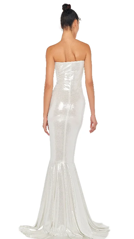 STRAPLESS SHIRRED FRONT FISHTAIL GOWN