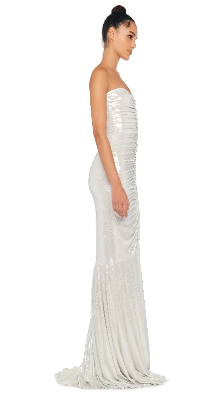 STRAPLESS SHIRRED FRONT FISHTAIL GOWN