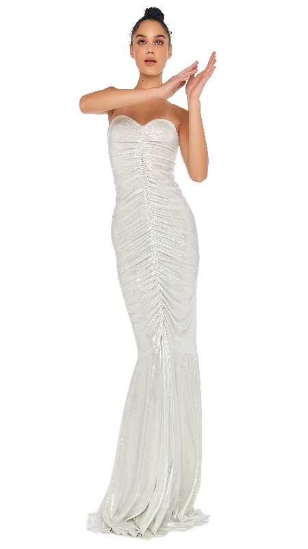 STRAPLESS SHIRRED FRONT FISHTAIL GOWN