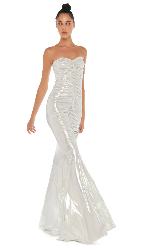 STRAPLESS SHIRRED FRONT FISHTAIL GOWN