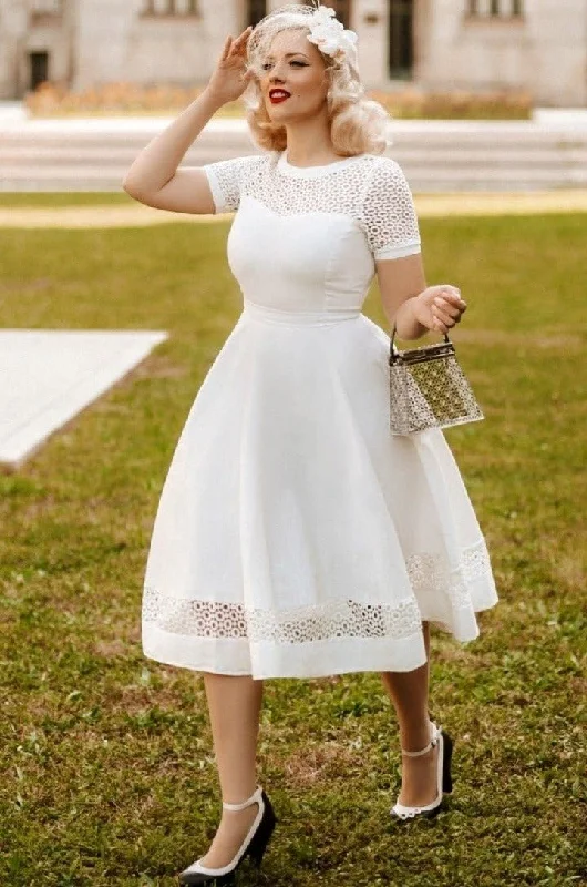 Tess Lace Sleeved Dress in White