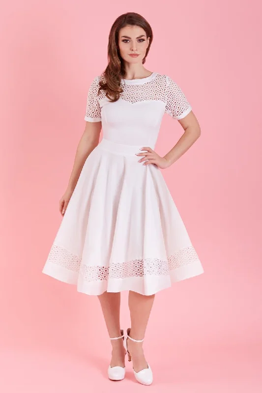 Tess Lace Sleeved Dress in White