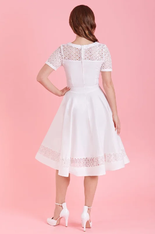 Tess Lace Sleeved Dress in White