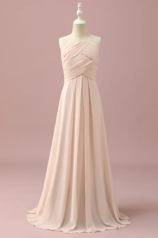 Ivory Halter A-Line Chiffon Junior Bridesmaid Dress