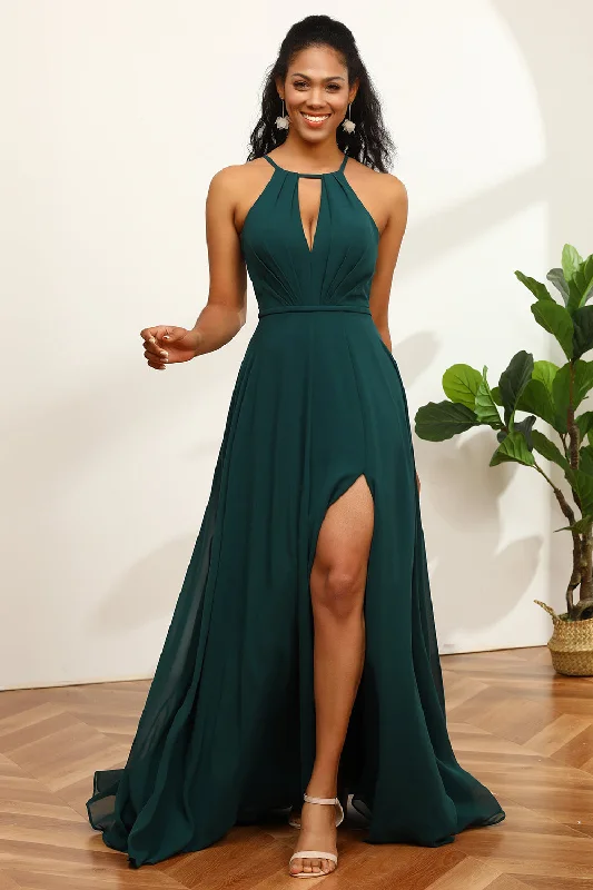 Pine Halter Sleeveless Bridesmaid Dress