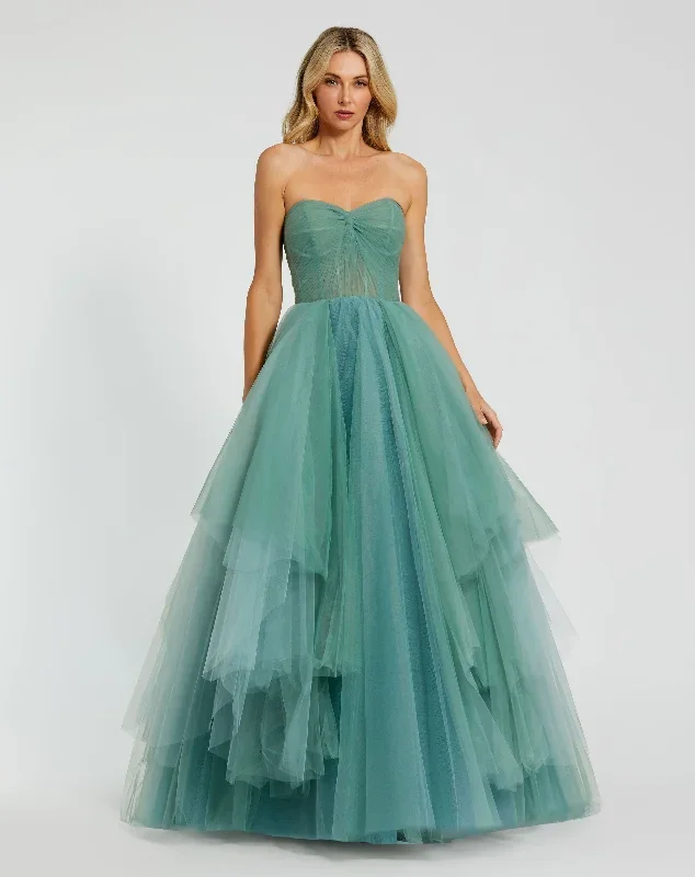 Strapless Bustier Twist Top Ruffle Ballgown