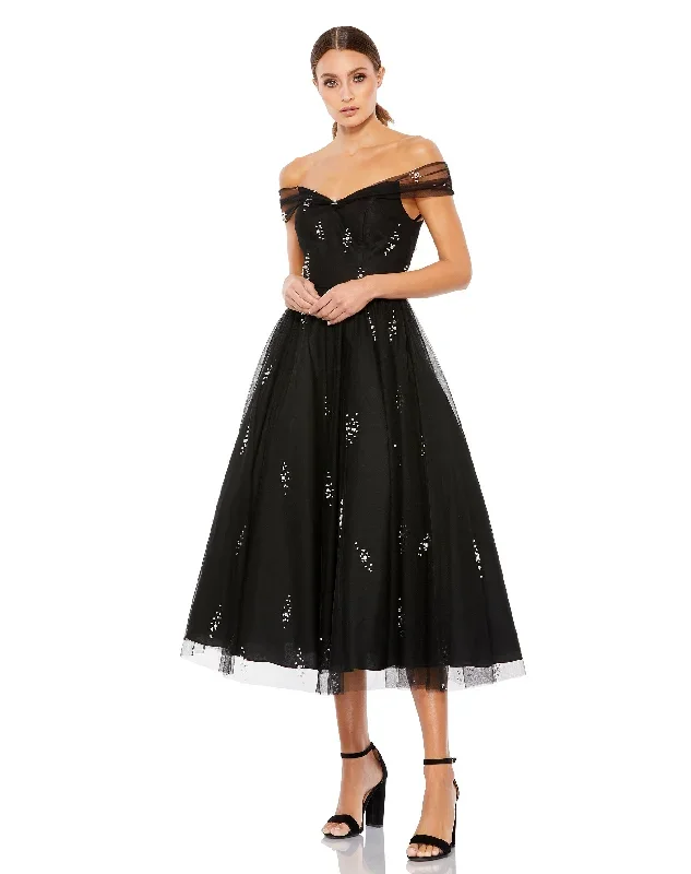 Off The Shoulder Embellished Tulle Cocktail Dress