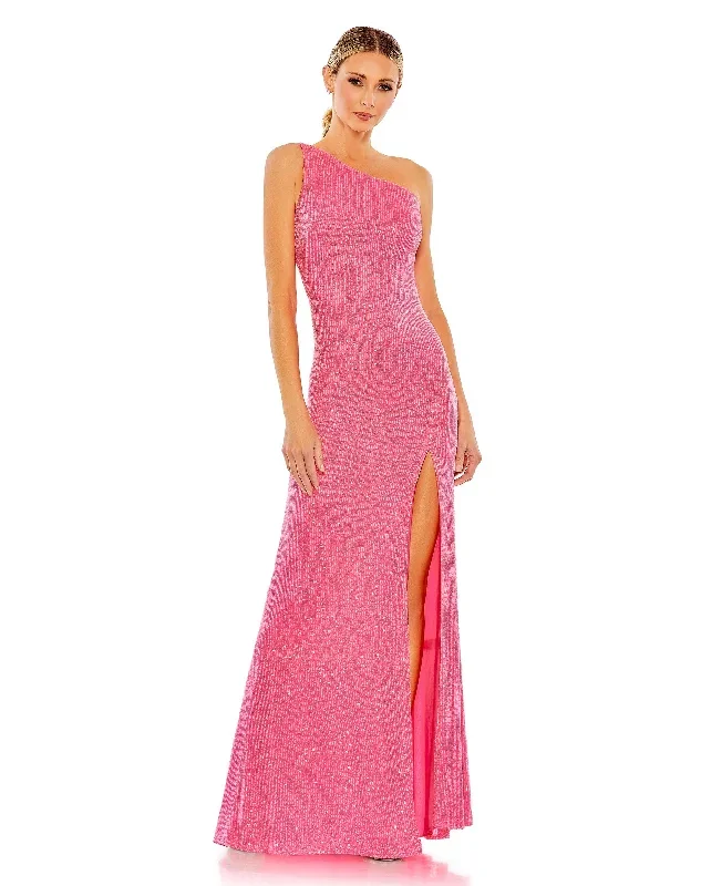 Sequined One Shoulder Draped Back Gown