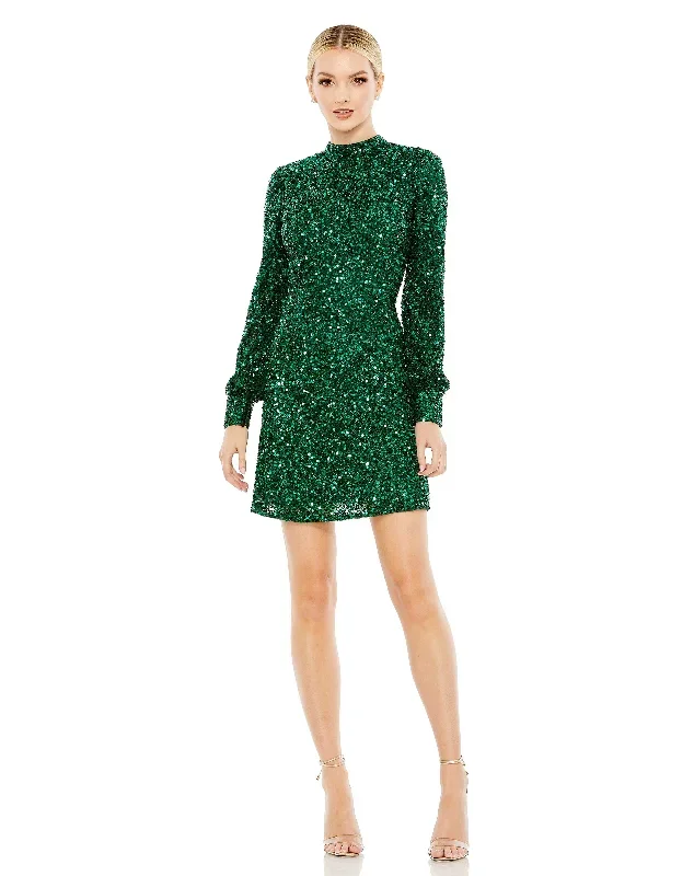 Sequin Open Back Bishop Sleeve Mini Dress