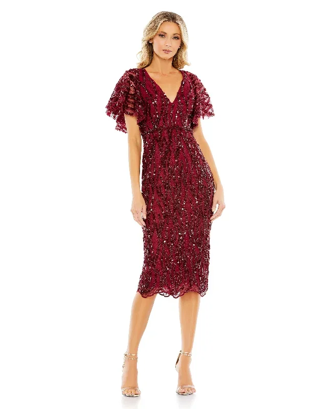 Sequin Embroidered Butterfly Sleeve Dress