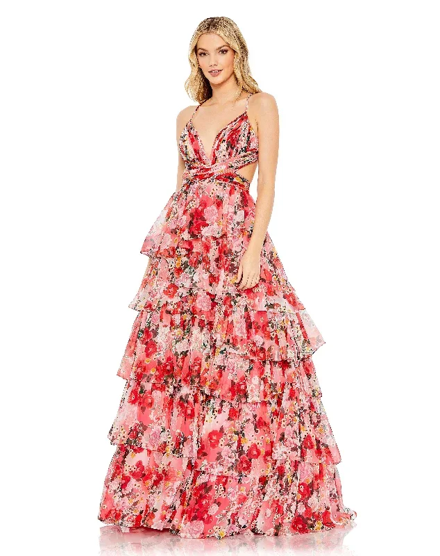 Pleated Chiffon Cut Out Ballgown