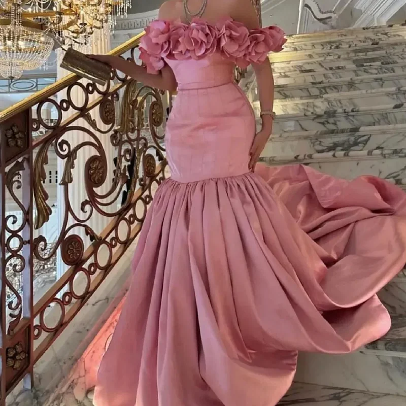 beautiful-rose-pink-bloom-mermaid-long-maxi-gowns-to-event-party-lace-up-black-3d-flower-strapless-formal-party-dresses