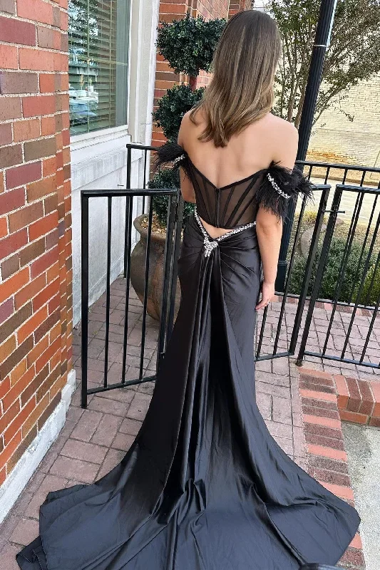 black-off-the-shoulder-sheer-bodice-long-gown-with-attached-train