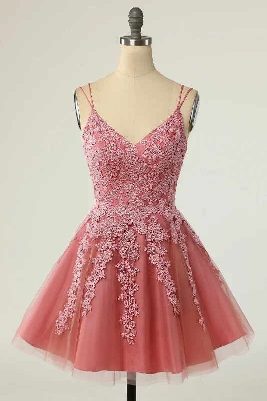 Floral Appliques V-Neck A-Line Short Homecoming Dress