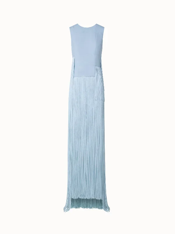 Long Silk Gown with Assymetrical Fringes