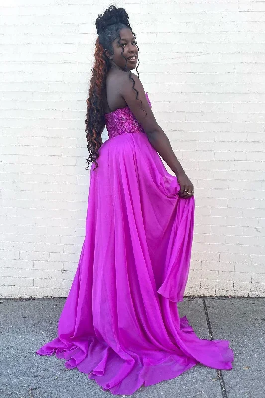 magenta-chiffon-appliques-strapless-a-line-long-prom-dress