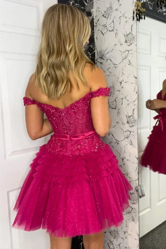 pink-off-the-shoulder-bow-tiered-short-homecoming-dress-with-ruffles