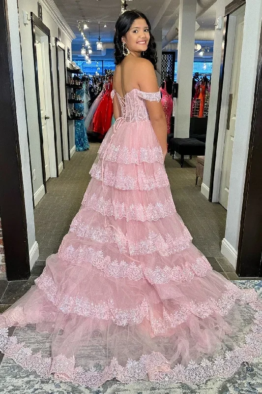 pink-sequin-appliques-off-the-shoulder-ruffle-tiered-long-gown