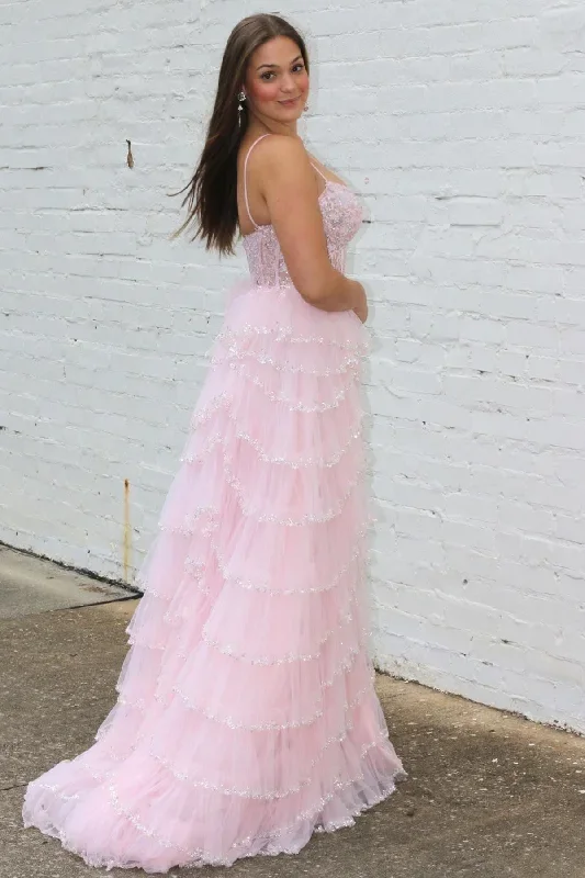 pink-sequin-lace-spaghetti-strap-ruffle-tiered-long-prom-dress